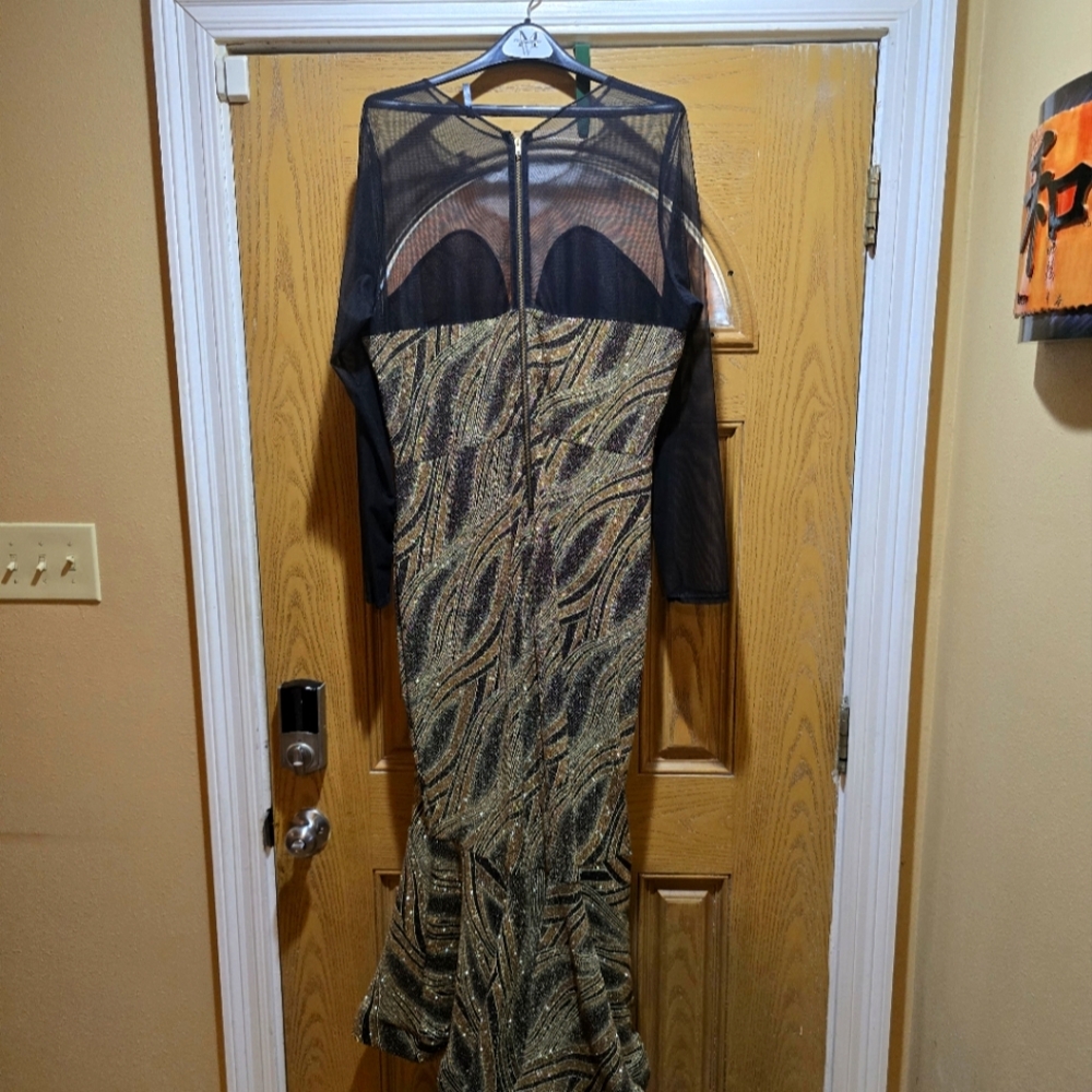 Black and Gold Mesh Evening Gown